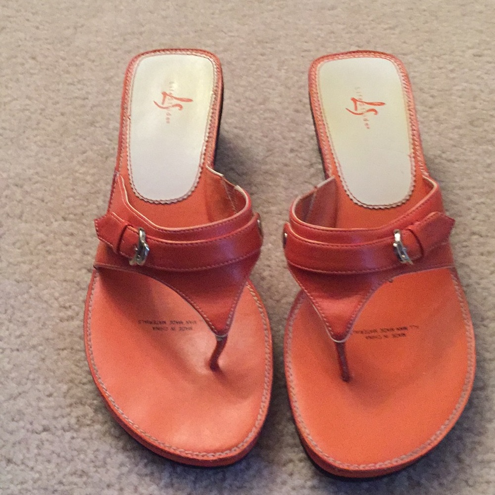 Life Stride Orange wedge slide on.  silver detail